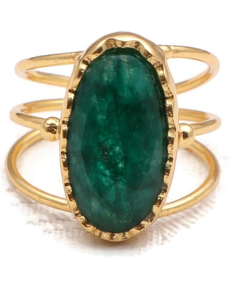 Gift For Her | Green Aventurine Handmade Oval Shape Gemstone Ring | Gold Plated Adjustable Ring | Jewelry 1061 12F $8.57 Rings