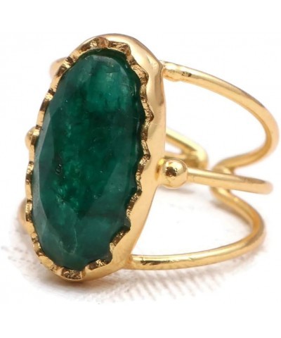 Gift For Her | Green Aventurine Handmade Oval Shape Gemstone Ring | Gold Plated Adjustable Ring | Jewelry 1061 12F $8.57 Rings