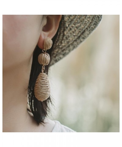 Boho Raffia Earrings Statement Dangle Earrings Cute Teardrop Ball Earrings Colorful Summer Jewelry Handmade Rattan Earrings f...