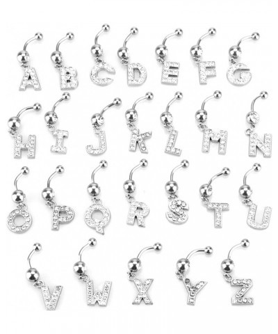 Dangle Belly Button Rings Initial 14G Surgical Steel Navel Ring 26 Letters Cubic Zirconia Body Piercing O $10.63 Body Jewelry