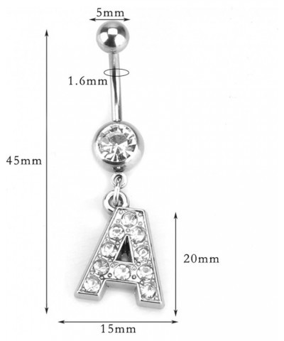 Dangle Belly Button Rings Initial 14G Surgical Steel Navel Ring 26 Letters Cubic Zirconia Body Piercing O $10.63 Body Jewelry