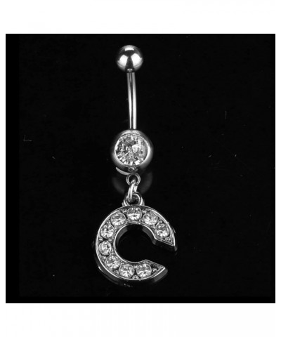 Dangle Belly Button Rings Initial 14G Surgical Steel Navel Ring 26 Letters Cubic Zirconia Body Piercing O $10.63 Body Jewelry