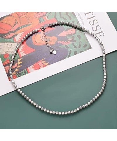 14" Shell Pearl Choker for Women 4mm 6mm 8mm Dainty Pearl Necklaces 925 Silver Girls Wedding Jewelry Gifts Grey 4mm pearl $9....