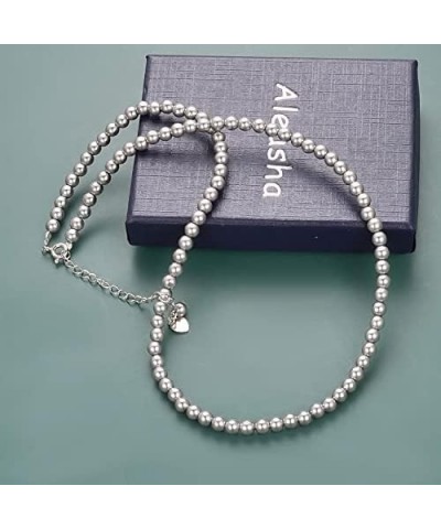 14" Shell Pearl Choker for Women 4mm 6mm 8mm Dainty Pearl Necklaces 925 Silver Girls Wedding Jewelry Gifts Grey 4mm pearl $9....