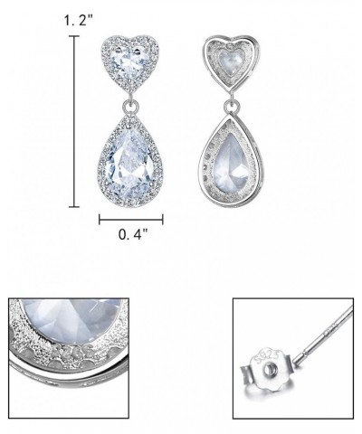 925 Sterling Silver Teardrop Dangle Earrings Full Prong Cubic Zirconia Heart Bridal Earrings for Women Wedding, Valentine's D...