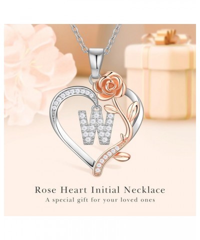 Rose Heart Initial Necklace Gifts for Women, S925 Sterling Silver Initial Letter Necklaces for Wife, Heart Letter Pendant Nec...