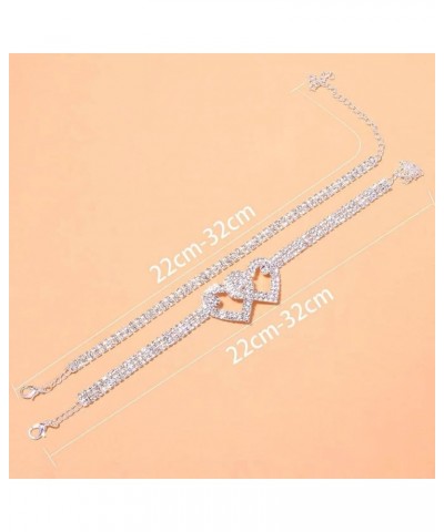 Trendy Love Heart Rhinestone Ankle Bracelets for Women Sexy Full Diamond Versatile Shiny Beach Anklets Adjustable Silver Ankl...