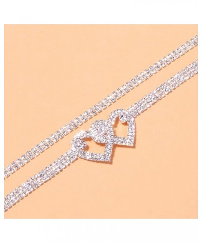 Trendy Love Heart Rhinestone Ankle Bracelets for Women Sexy Full Diamond Versatile Shiny Beach Anklets Adjustable Silver Ankl...