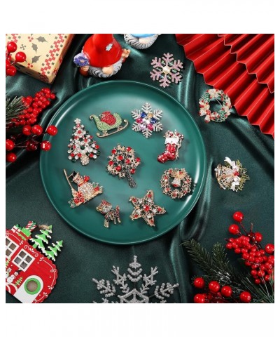 12 Pieces Christmas Brooch Pins Set with Rhinestone for Women, Winter Snowflake Enamel Pins Snowman Bells Christmas Trees Jew...