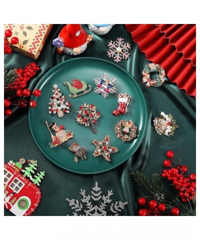 12 Pieces Christmas Brooch Pins Set with Rhinestone for Women, Winter Snowflake Enamel Pins Snowman Bells Christmas Trees Jew...