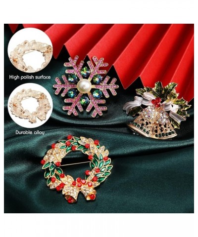 12 Pieces Christmas Brooch Pins Set with Rhinestone for Women, Winter Snowflake Enamel Pins Snowman Bells Christmas Trees Jew...