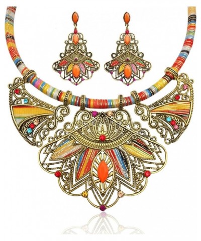 Chunky Necklace Earrings Women's Bohemian Chain Tribal Jewelry Set Handmade Geometric Charm Bib Choker Necklaces 2 $11.01 Nec...