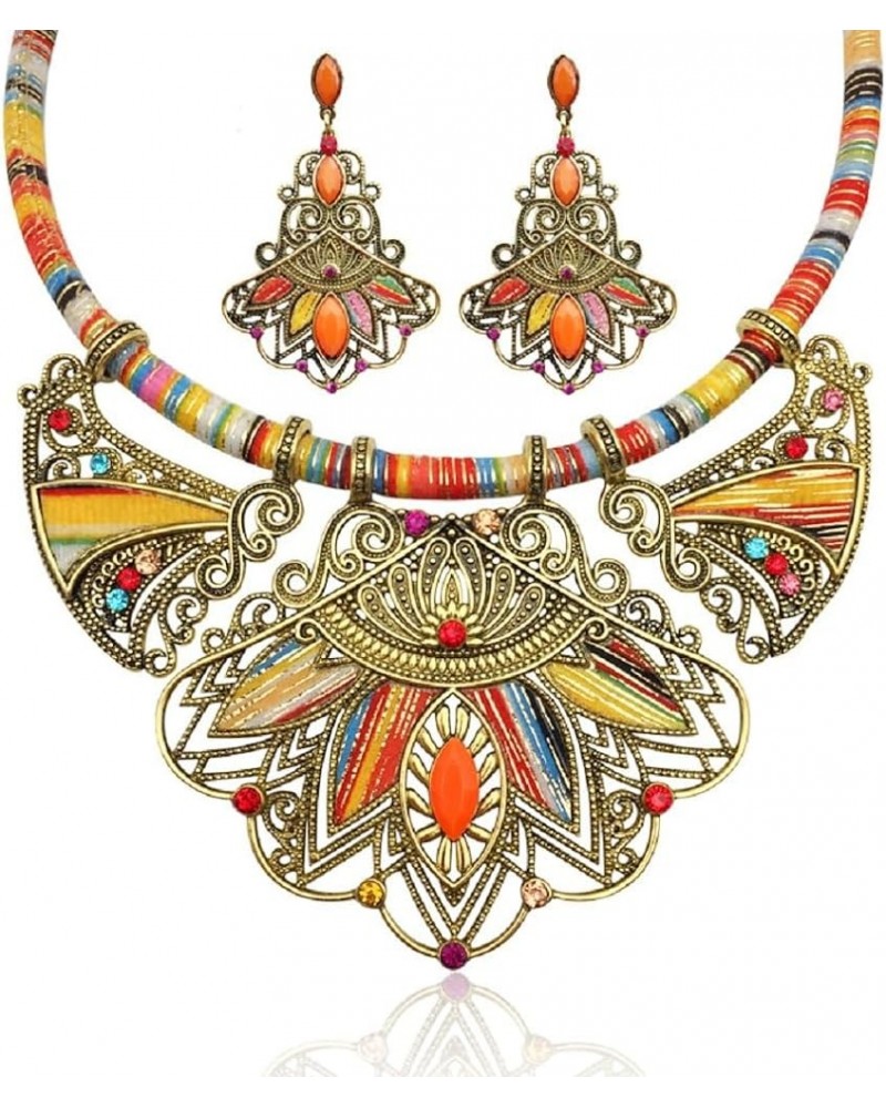 Chunky Necklace Earrings Women's Bohemian Chain Tribal Jewelry Set Handmade Geometric Charm Bib Choker Necklaces 2 $11.01 Nec...