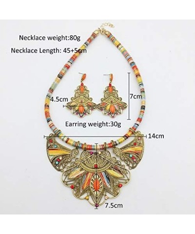 Chunky Necklace Earrings Women's Bohemian Chain Tribal Jewelry Set Handmade Geometric Charm Bib Choker Necklaces 2 $11.01 Nec...