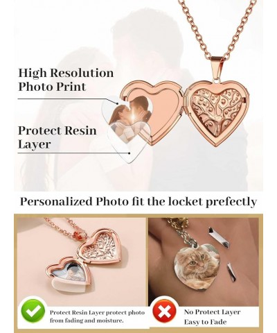 Heart Locket Necklace for Women, 18K Gold Plated/Platinum Plated/Rose Gold Flower/Tree of Life Memorial Photo Locket Necklace...