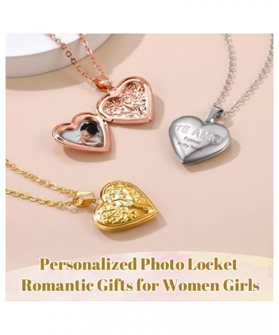 Heart Locket Necklace for Women, 18K Gold Plated/Platinum Plated/Rose Gold Flower/Tree of Life Memorial Photo Locket Necklace...