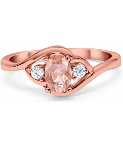 Wedding Engagement Ring Oval Cut Round Simulated Cubic Zirconia 925 Sterling Silver Rose Tone, Simulated Morganite $11.04 Rings