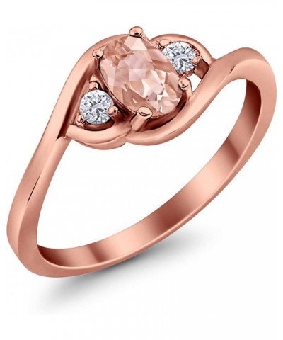 Wedding Engagement Ring Oval Cut Round Simulated Cubic Zirconia 925 Sterling Silver Rose Tone, Simulated Morganite $11.04 Rings