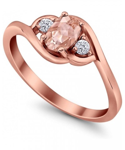 Wedding Engagement Ring Oval Cut Round Simulated Cubic Zirconia 925 Sterling Silver Rose Tone, Simulated Morganite $11.04 Rings