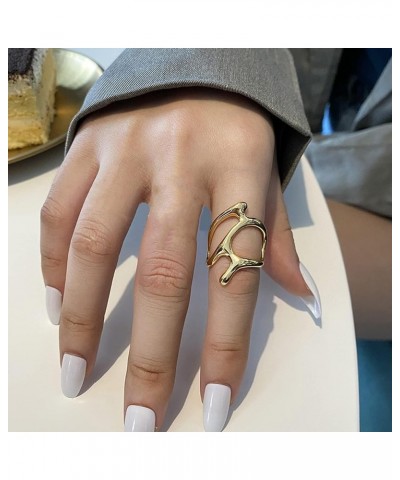 Openwork Chunky Rings 18k Plated Gold Hollow Out Ring Minimalist Statement Finger Rings Opening Adjustable Open Ring for Wome...