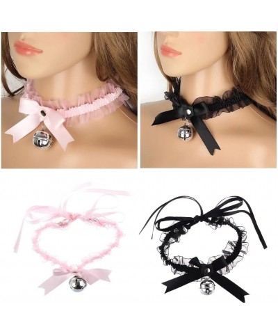 2 Pcs Lace Bell Choker Necklaces Set Chiffon Lace Kitty Bow Collar Choker Necklace See-through Bell Pendant Necklace Sexy Acc...