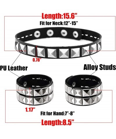 Pyramid Studded Choker Necklace and Bracelets for Men Women-80s Leather Wristband Wrist Cuff Armband Set -Punk Rock Emo Goth ...