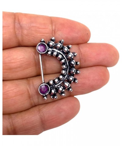 Clip On Indo Western German Silver Nath, Marathi Nath, Nose Pin, Clip On Nose Pin, Snap On Nose Pin, Nose Ring Rubywhite $9.4...