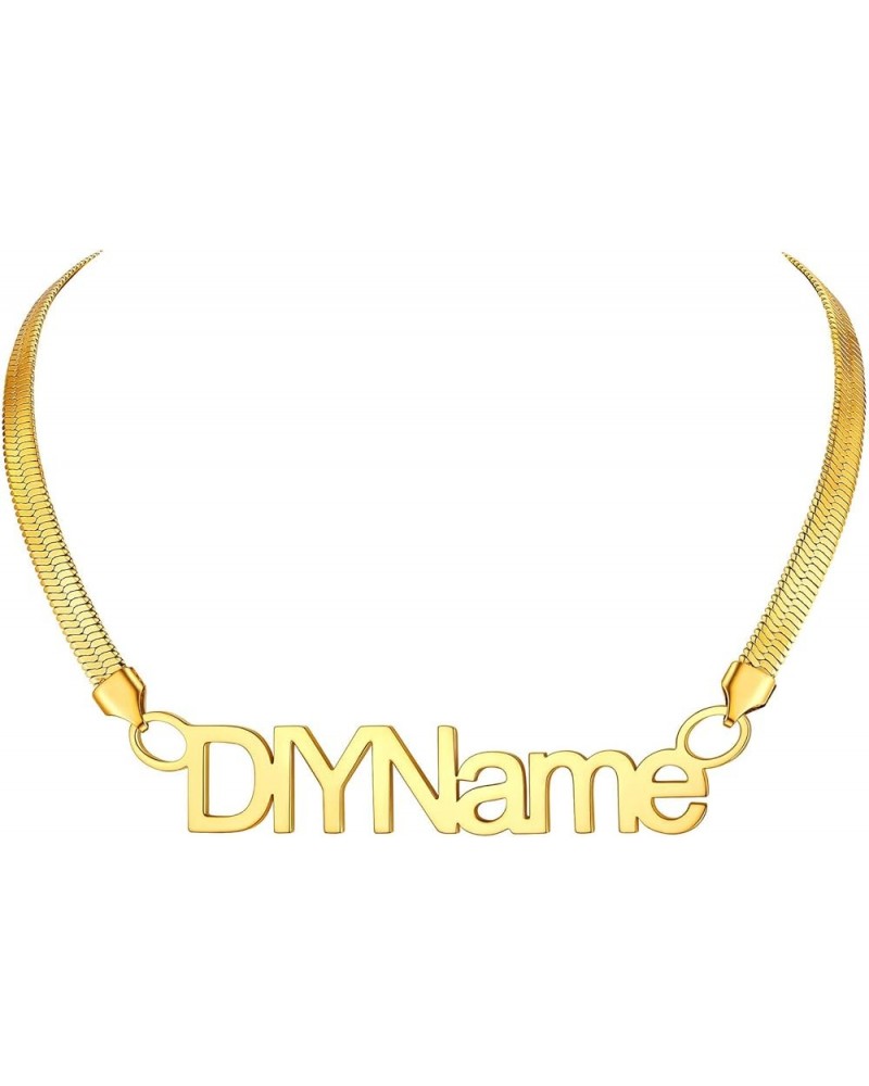 Custom Personalized Name Choker 18k Real Gold Plated 5MM Flat Snake Chain for Women 14 Inch C: Custom-made Gold-5mm-14 $14.57...