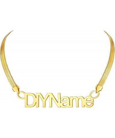 Custom Personalized Name Choker 18k Real Gold Plated 5MM Flat Snake Chain for Women 14 Inch C: Custom-made Gold-5mm-14 $14.57...