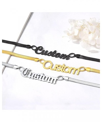 Custom Personalized Name Choker 18k Real Gold Plated 5MM Flat Snake Chain for Women 14 Inch C: Custom-made Gold-5mm-14 $14.57...