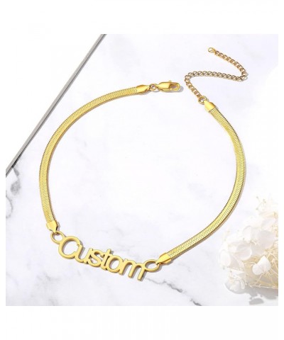 Custom Personalized Name Choker 18k Real Gold Plated 5MM Flat Snake Chain for Women 14 Inch C: Custom-made Gold-5mm-14 $14.57...