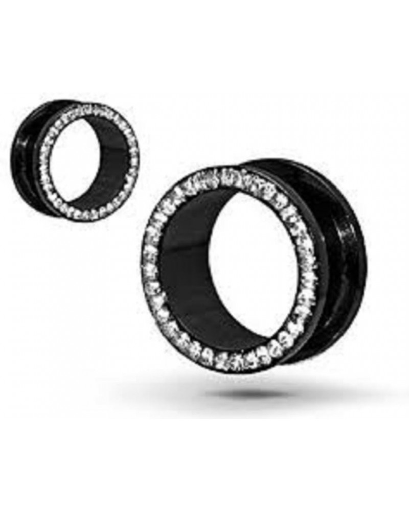 Black Anodized Titanium Over Surgical Steel Screw-on Plugs/gauges with Clear Diamond Cz Stones 2 Pieces (2g (6mm)) $8.73 Body...