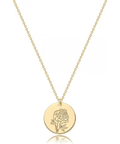 Birth Month Flower Necklace 14k Gold Plated Dainty Simple Birth Month Engraved Custom Floral Pendant Necklace Charm Disc Coin...