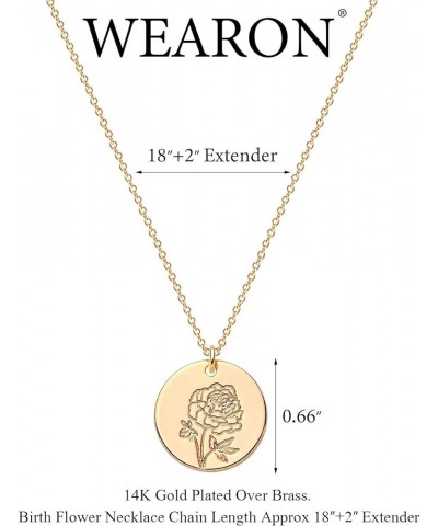 Birth Month Flower Necklace 14k Gold Plated Dainty Simple Birth Month Engraved Custom Floral Pendant Necklace Charm Disc Coin...