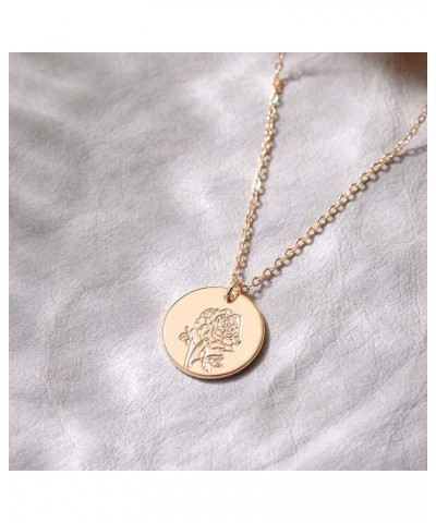 Birth Month Flower Necklace 14k Gold Plated Dainty Simple Birth Month Engraved Custom Floral Pendant Necklace Charm Disc Coin...