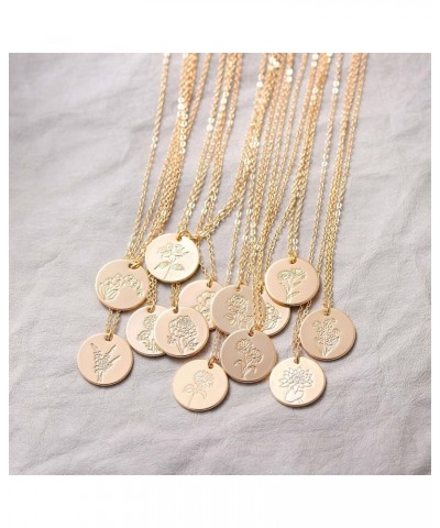 Birth Month Flower Necklace 14k Gold Plated Dainty Simple Birth Month Engraved Custom Floral Pendant Necklace Charm Disc Coin...