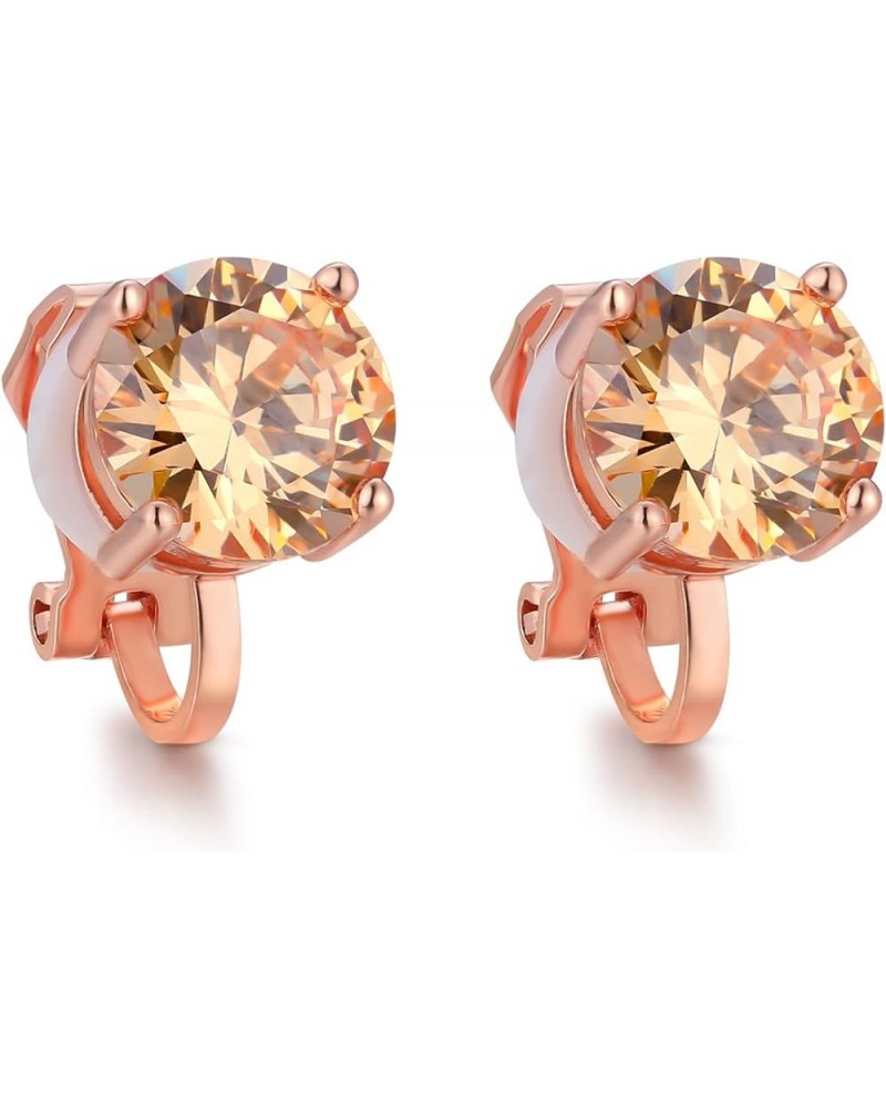 Cubic Zirconia Studs Pierced/Clip on Earrings clip-8mm champagne color cz $6.75 Earrings