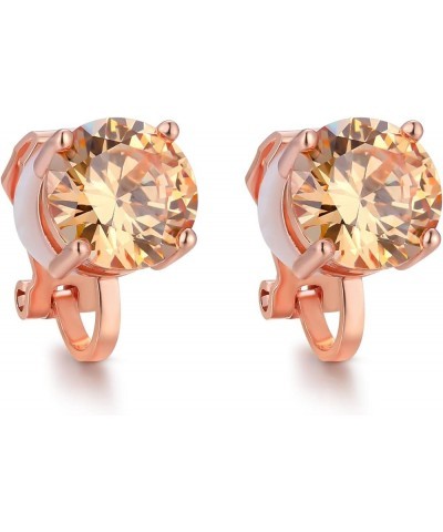 Cubic Zirconia Studs Pierced/Clip on Earrings clip-8mm champagne color cz $6.75 Earrings