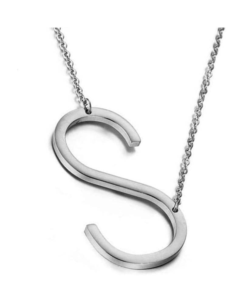 Sideways Initial Necklace 18K Gold Plated Stainless Steel Large Big Letters Pendant Necklace Script Name Monogram Necklaces f...