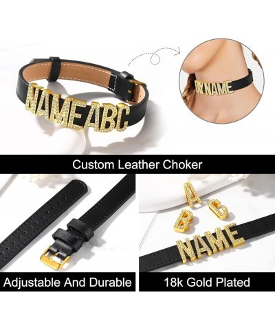 Personalized Leather Choker Collar Necklace Thick Custom Initials Name Neck Costume Jewelry for Cosplay 13:Custom|CZ Gold-18M...