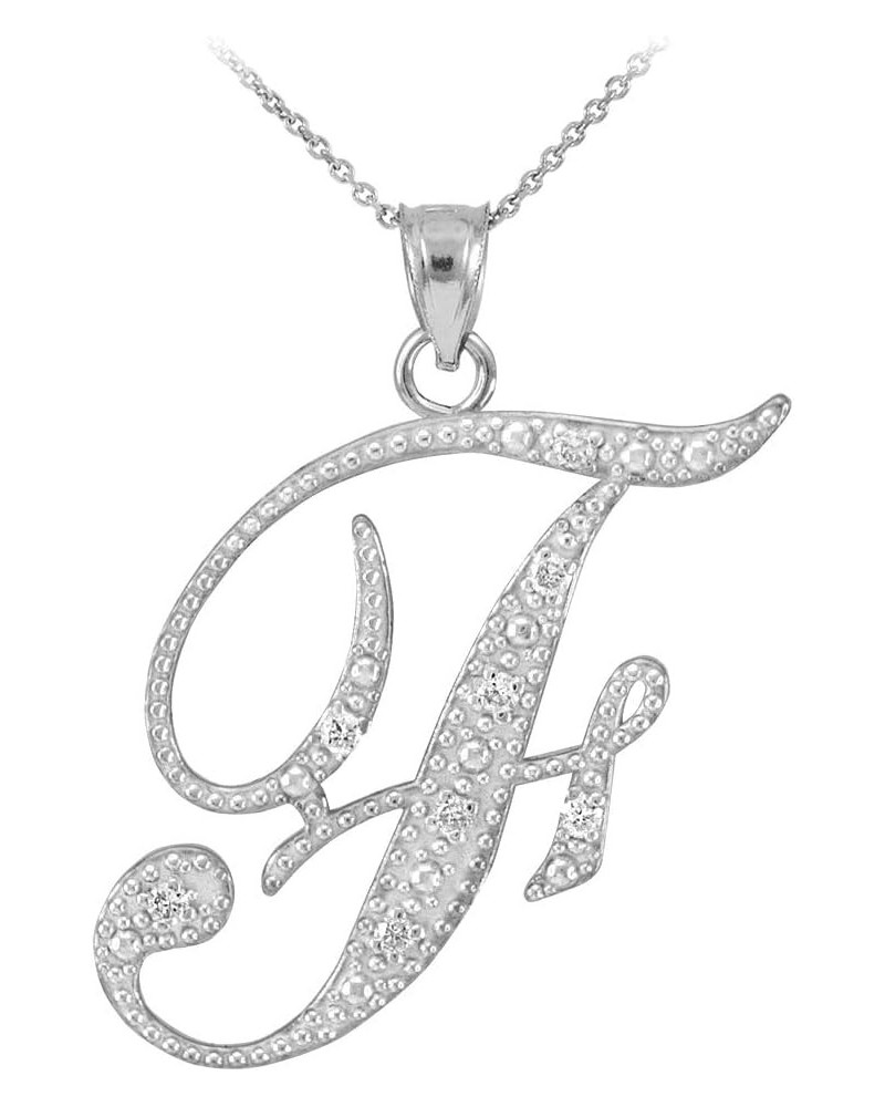 .925 Sterling Silver Cubic Zirconia Dangling Cursive Initial A-Z Charm 4/5" Pendant Necklace - Choice of Letter & Chain Lengt...