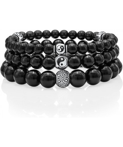 Black Onyx Beaded Bracelet 6/8/10MM Dia Stones with 925 Sterling Silver Beads for Men and Women 3 x YinYang - 6mm - Size M $4...