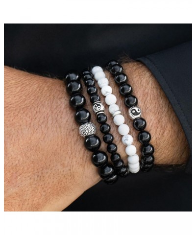 Black Onyx Beaded Bracelet 6/8/10MM Dia Stones with 925 Sterling Silver Beads for Men and Women 3 x YinYang - 6mm - Size M $4...