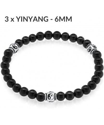 Black Onyx Beaded Bracelet 6/8/10MM Dia Stones with 925 Sterling Silver Beads for Men and Women 3 x YinYang - 6mm - Size M $4...