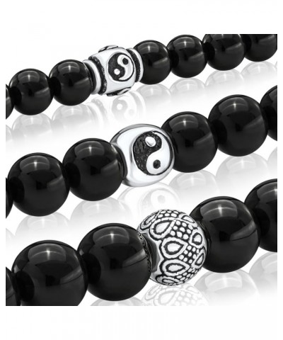 Black Onyx Beaded Bracelet 6/8/10MM Dia Stones with 925 Sterling Silver Beads for Men and Women 3 x YinYang - 6mm - Size M $4...