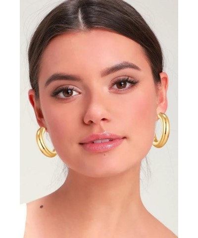 C Shape 14K Real Gold Plated Thick Open Hoops Sterling Silver Thick Hoop Earrings Lightweight Small Medium Chunky Gold Hoop E...