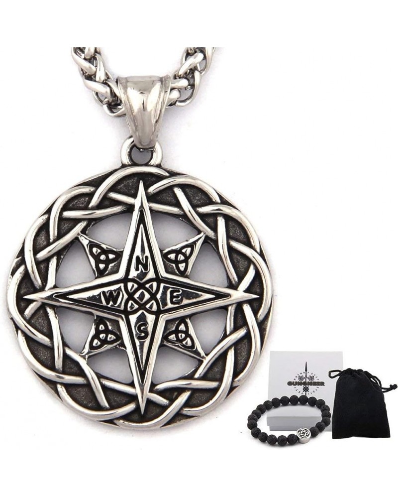 Stainless Steel Celtic Knot Triquetra Irish Compass Necklace Trinity Strength Symbol Keel Chain Jewelry 28 Inches $10.50 Neck...