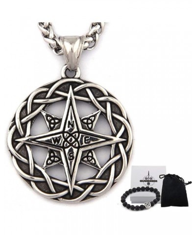 Stainless Steel Celtic Knot Triquetra Irish Compass Necklace Trinity Strength Symbol Keel Chain Jewelry 28 Inches $10.50 Neck...