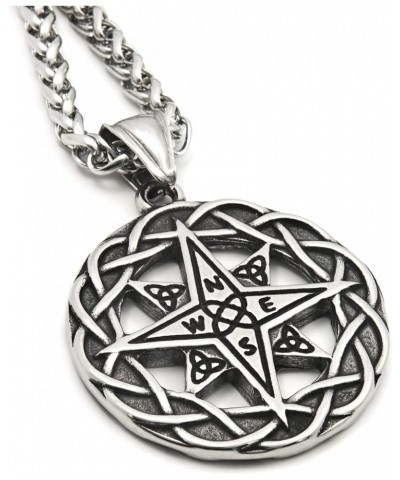 Stainless Steel Celtic Knot Triquetra Irish Compass Necklace Trinity Strength Symbol Keel Chain Jewelry 28 Inches $10.50 Neck...