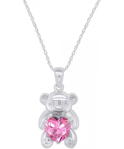 925 Sterling Silver Teddy Bear Pendant Necklace with Simulated Gemstone Love Heart Bear white-gold-plated-silver Tourmaline $...